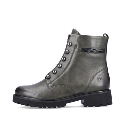 REMONTE D8670-52 CHAIN LACE ANKLE BOOT WITH SIDE ZIP - GREEN