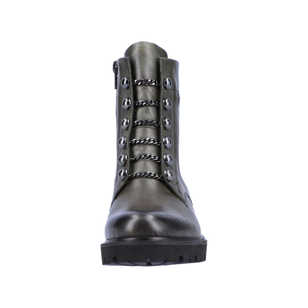 REMONTE D8670-52 CHAIN LACE ANKLE BOOT WITH SIDE ZIP - GREEN