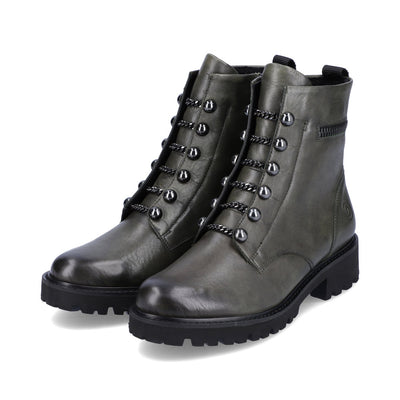 REMONTE D8670-52 CHAIN LACE ANKLE BOOT WITH SIDE ZIP - GREEN