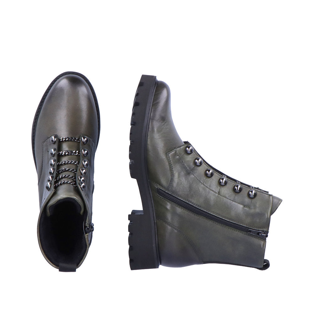 REMONTE D8670-52 CHAIN LACE ANKLE BOOT WITH SIDE ZIP - GREEN