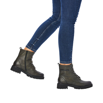 REMONTE D8670-52 CHAIN LACE ANKLE BOOT WITH SIDE ZIP - GREEN
