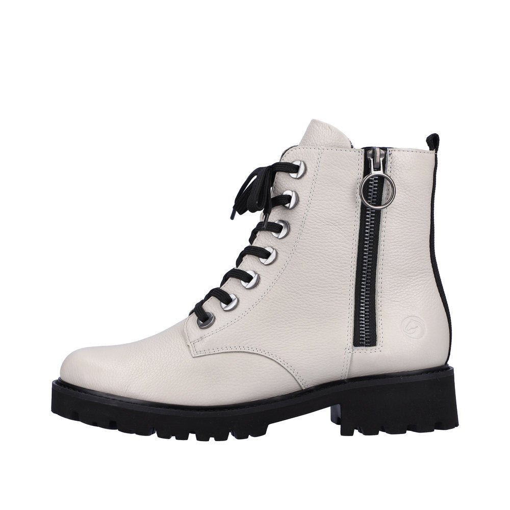 REMONTE D8671-81  LACED ANKLE BOOT WITH ZIP - CREAM
