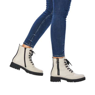 REMONTE D8671-81  LACED ANKLE BOOT WITH ZIP - CREAM