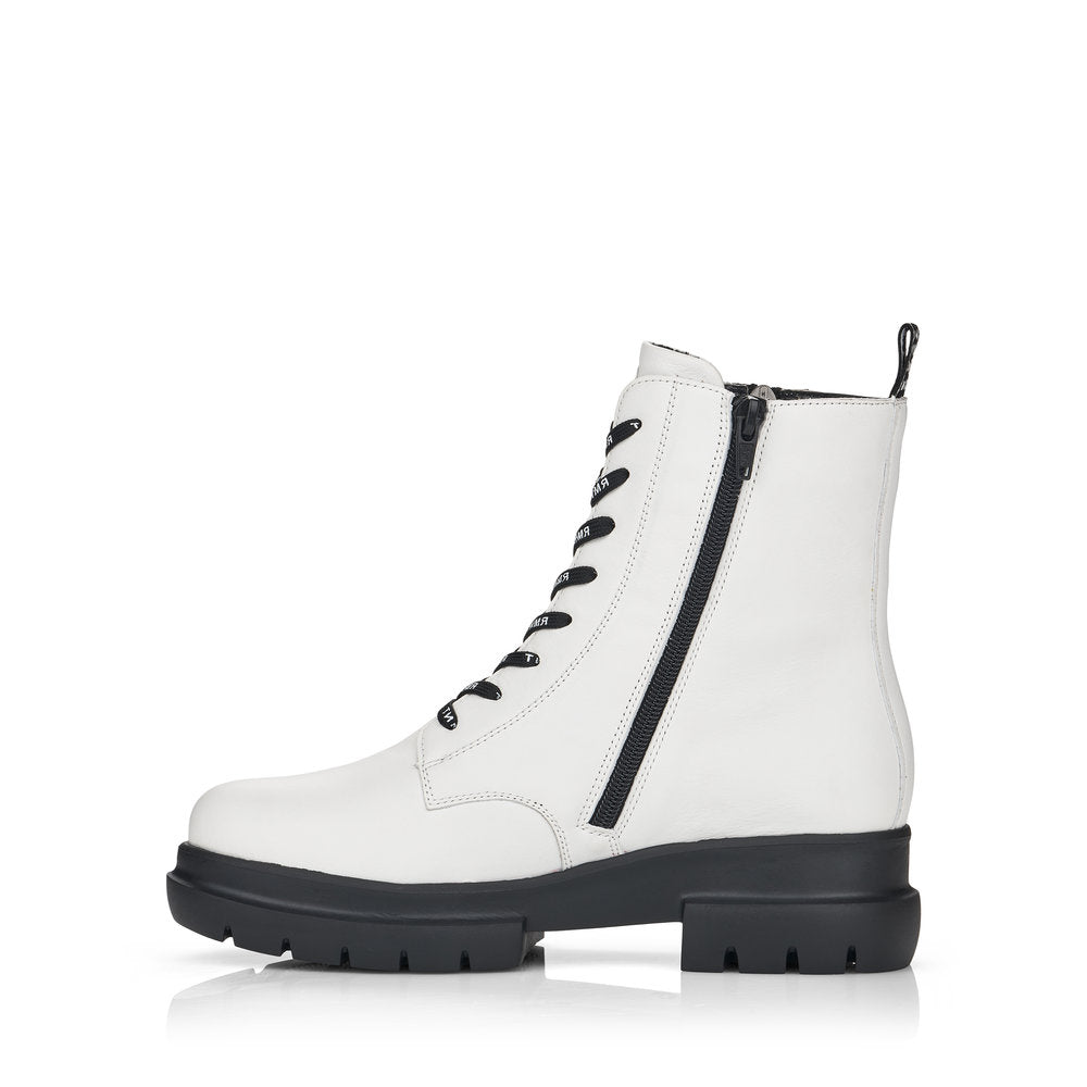 REMONTE - D8975-80 LOW HEEL LACE FASHION ANKLE BOOT WITH ZIP - WHITE