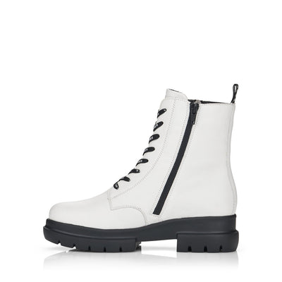 REMONTE - D8975-80 LOW HEEL LACE FASHION ANKLE BOOT WITH ZIP - WHITE