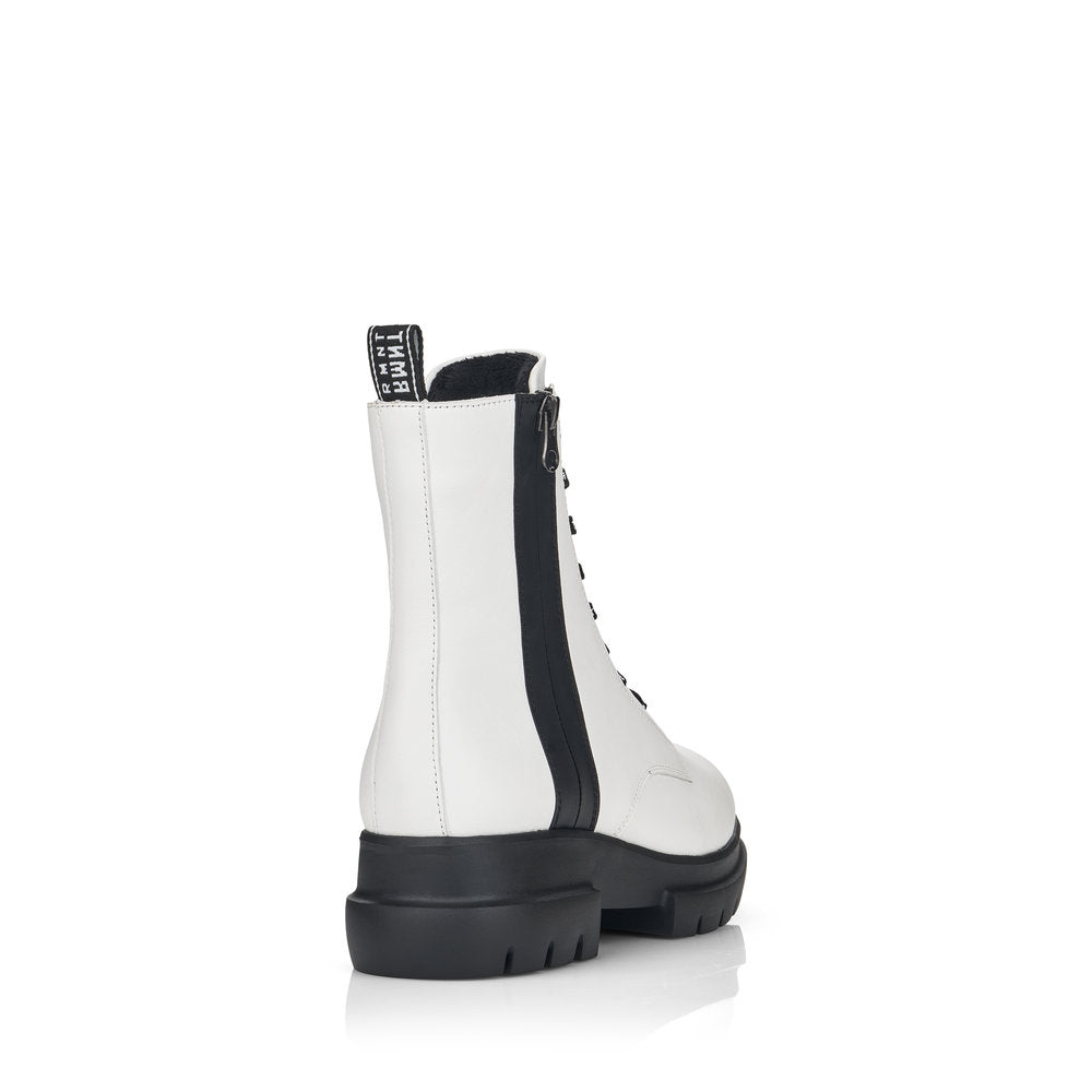 REMONTE - D8975-80 LOW HEEL LACE FASHION ANKLE BOOT WITH ZIP - WHITE