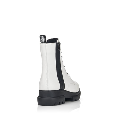 REMONTE - D8975-80 LOW HEEL LACE FASHION ANKLE BOOT WITH ZIP - WHITE