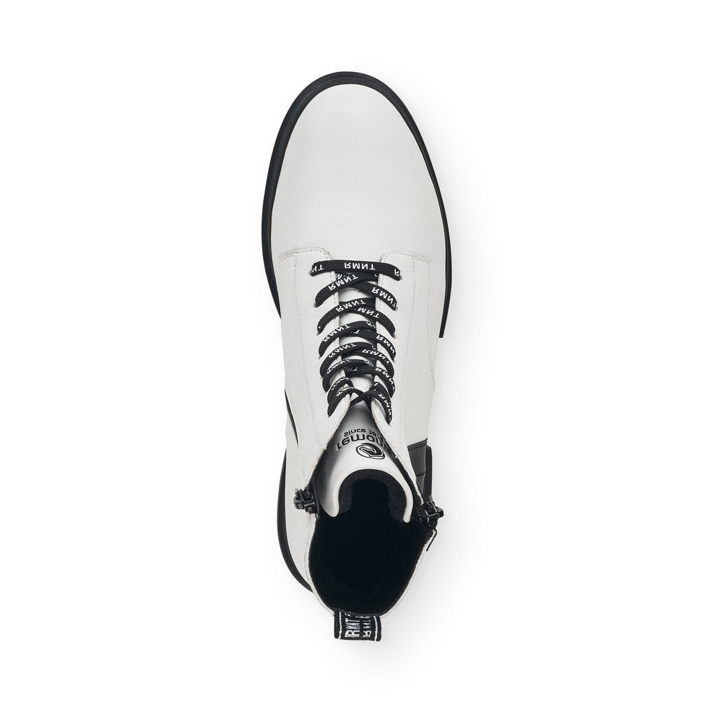 REMONTE - D8975-80 LOW HEEL LACE FASHION ANKLE BOOT WITH ZIP - WHITE