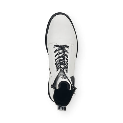 REMONTE - D8975-80 LOW HEEL LACE FASHION ANKLE BOOT WITH ZIP - WHITE