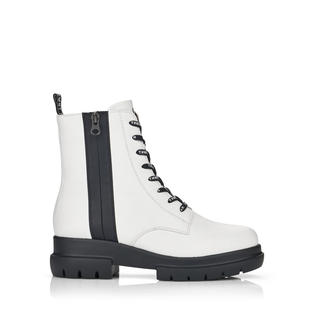 REMONTE - D8975-80 LOW HEEL LACE FASHION ANKLE BOOT WITH ZIP - WHITE