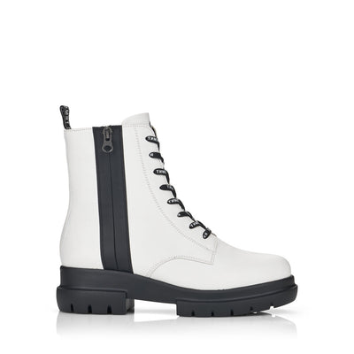 REMONTE - D8975-80 LOW HEEL LACE FASHION ANKLE BOOT WITH ZIP - WHITE