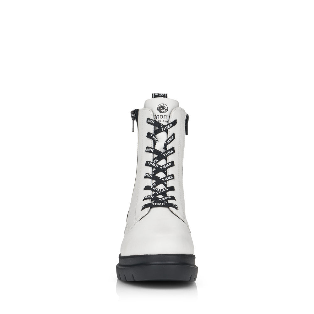REMONTE - D8975-80 LOW HEEL LACE FASHION ANKLE BOOT WITH ZIP - WHITE