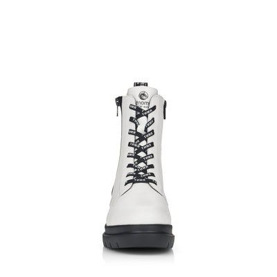 REMONTE - D8975-80 LOW HEEL LACE FASHION ANKLE BOOT WITH ZIP - WHITE