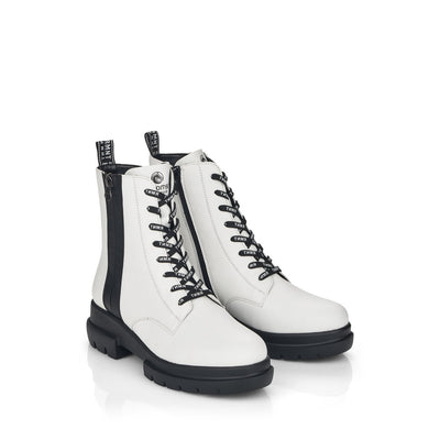 REMONTE - D8975-80 LOW HEEL LACE FASHION ANKLE BOOT WITH ZIP - WHITE