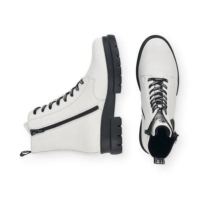 REMONTE - D8975-80 LOW HEEL LACE FASHION ANKLE BOOT WITH ZIP - WHITE