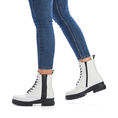 REMONTE - D8975-80 LOW HEEL LACE FASHION ANKLE BOOT WITH ZIP - WHITE
