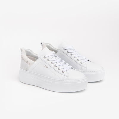 NERO GIARDINI - E218153D 707 - LOW PLATFORM LACED FASHION SHOE - WHITE LEATHER
