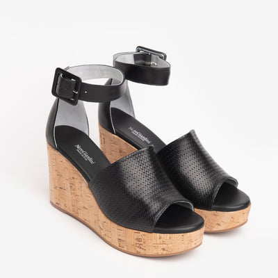 NeroGiardini - E218771D 100 HIGH WEDGE ANKLE STRAP SANDAL - BLACK