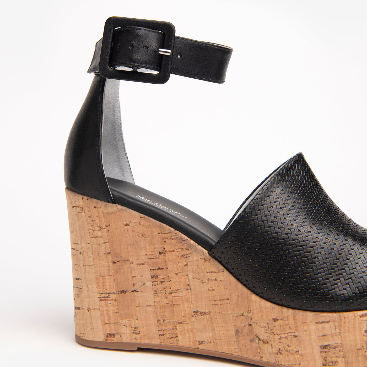 NeroGiardini - E218771D 100 HIGH WEDGE ANKLE STRAP SANDAL - BLACK