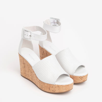 NeroGiardini - E218771D 707 HIGH WEDGE ANKLE STRAP SANDAL - WHITE