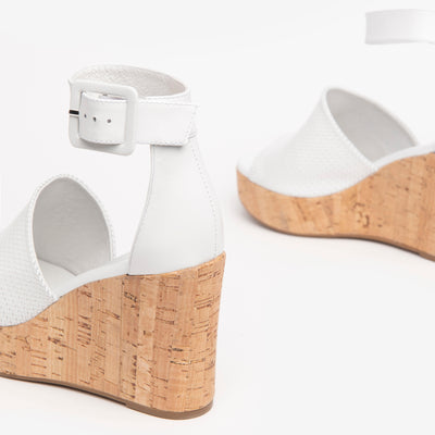 NeroGiardini - E218771D 707 HIGH WEDGE ANKLE STRAP SANDAL - WHITE