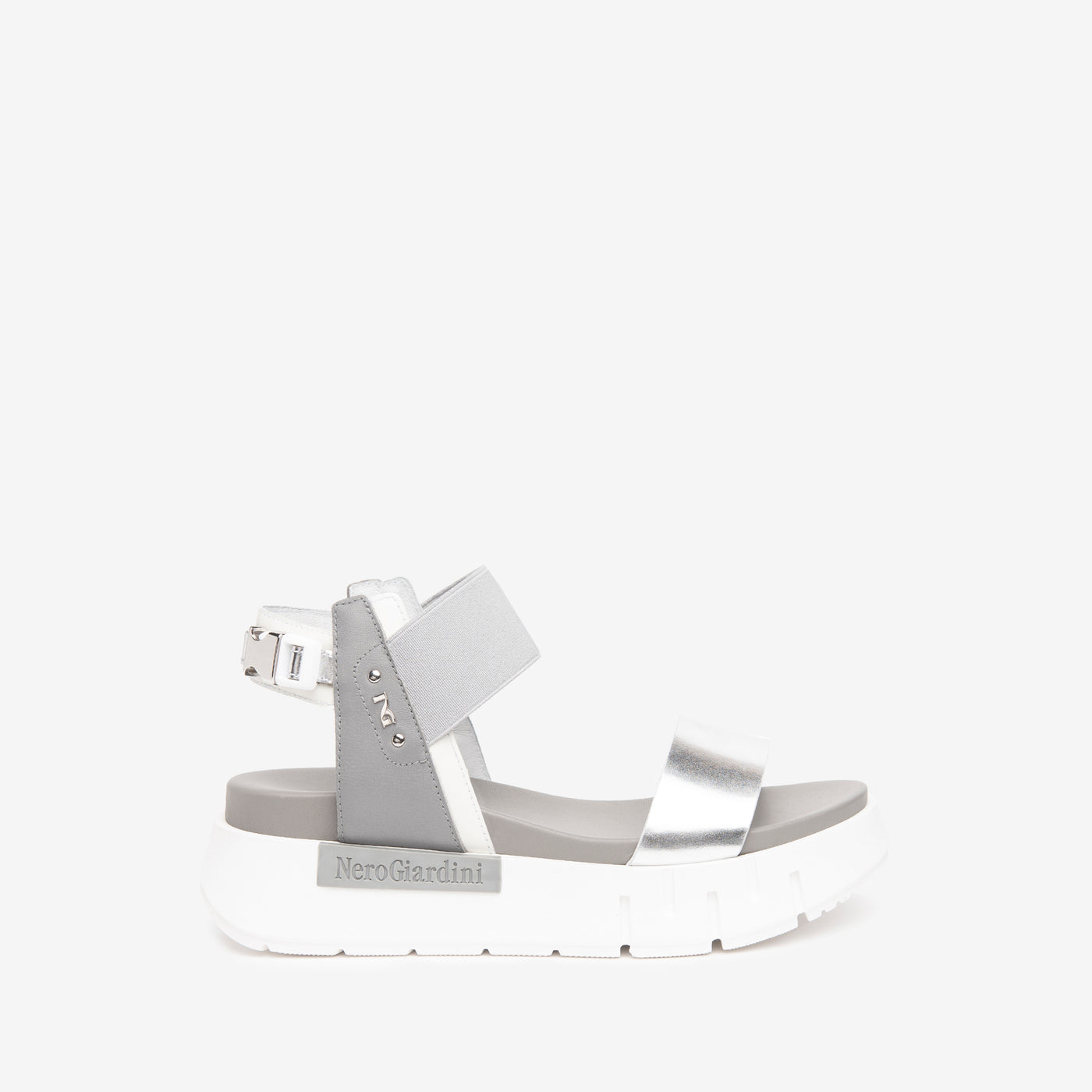NeroGiardini - E219022D 700 MEDIUM WEDGE SANDAL - SILVER/GREY