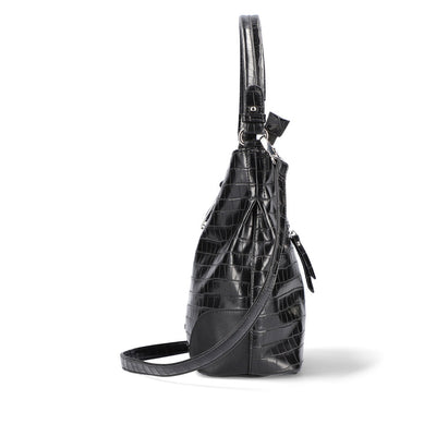 RIEKER - H1087-00 ZIP SHOULDER BAG WITH FLAP AND REMOVABLE STRAP - BLACK SNAKESKIN