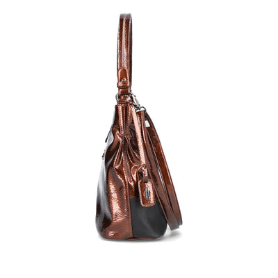 RIEKER - H1087-22 ZIP SHOULDER BAG WITH FLAP AND REMOVABLE STRAP - BRONZE PATENT