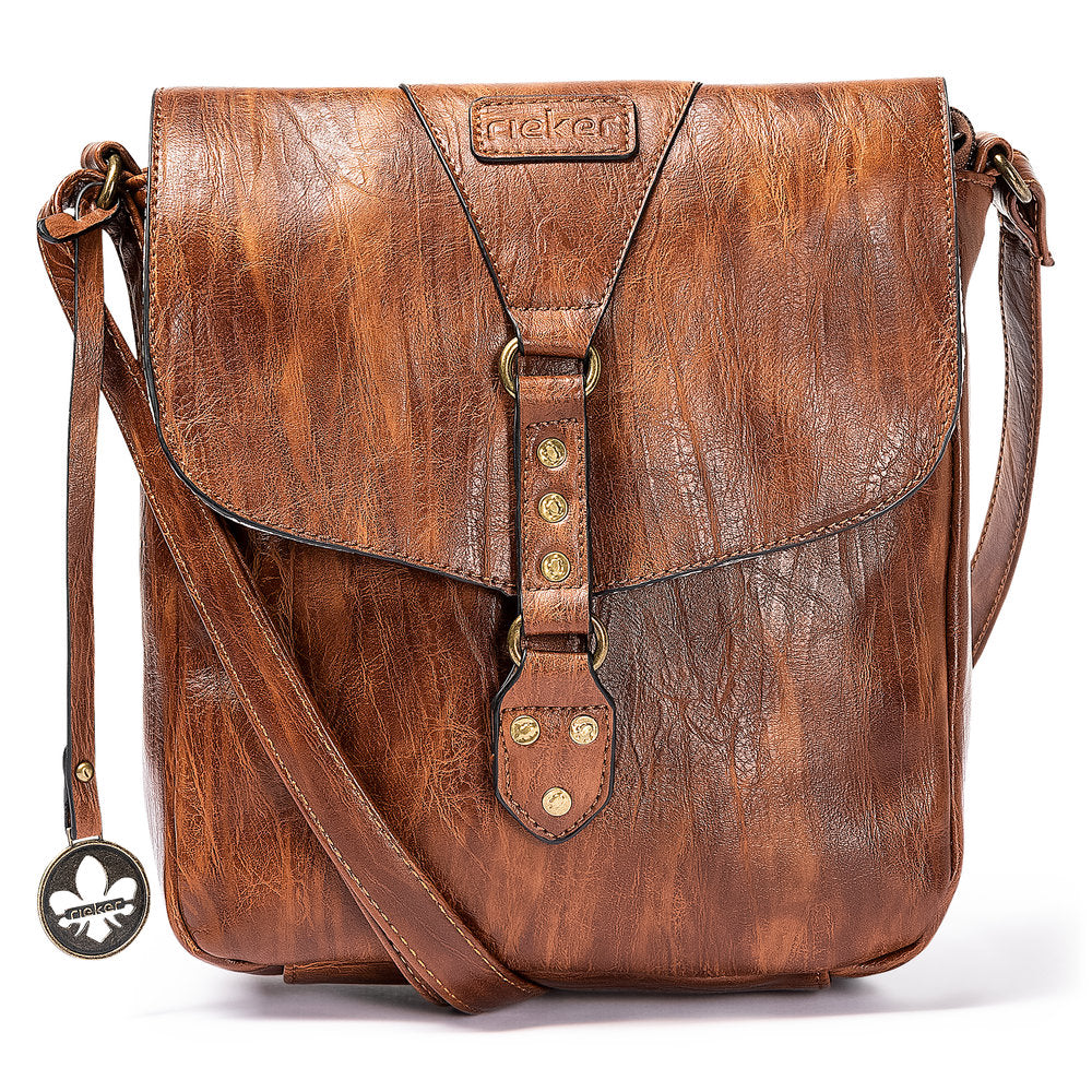 RIEKER - H1120-22 ZIP CROSSBODY BAG WITH FLAP AND ZIP POCKET AT BACK - BROWN