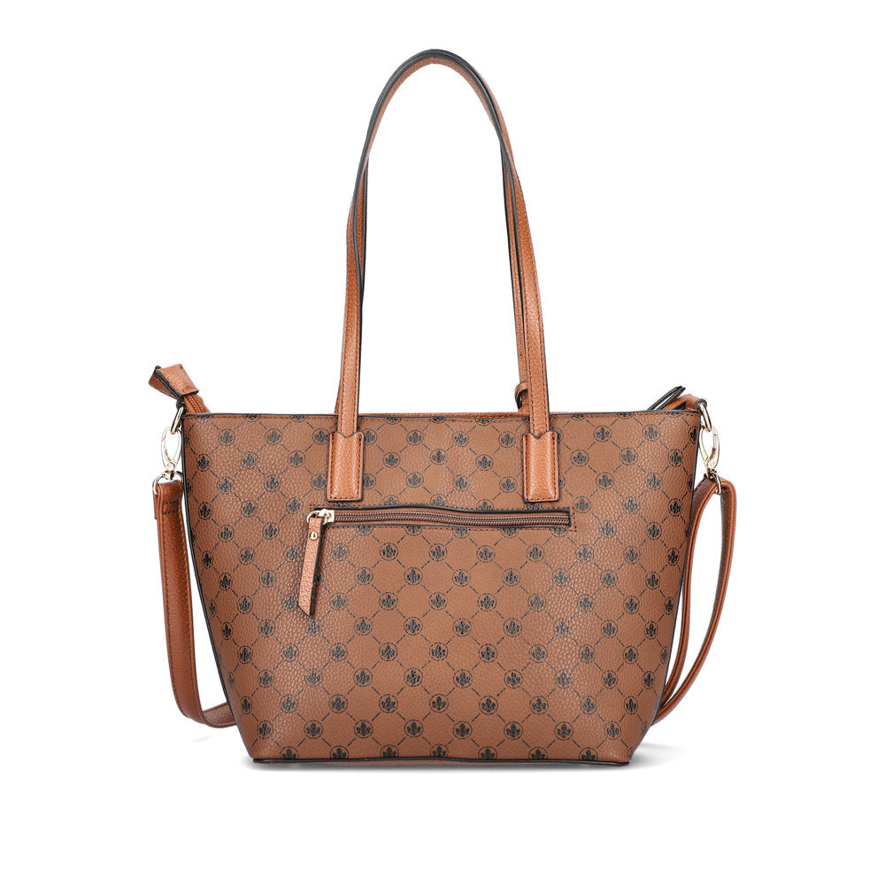 RIEKER - H1305-22 ZIP SHOULDER BAG WITH ADJUSTABLE REMOVABLE STRAP - BROWN