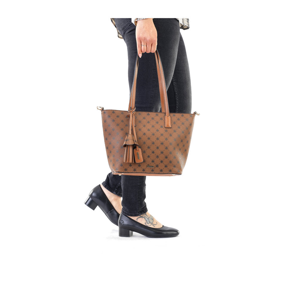 RIEKER - H1305-22 ZIP SHOULDER BAG WITH ADJUSTABLE REMOVABLE STRAP - BROWN