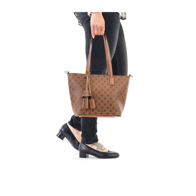 RIEKER - H1305-22 ZIP SHOULDER BAG WITH ADJUSTABLE REMOVABLE STRAP - BROWN