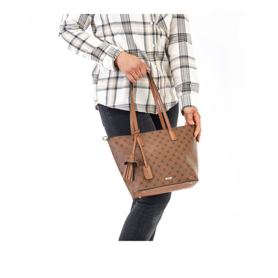 RIEKER - H1305-22 ZIP SHOULDER BAG WITH ADJUSTABLE REMOVABLE STRAP - BROWN
