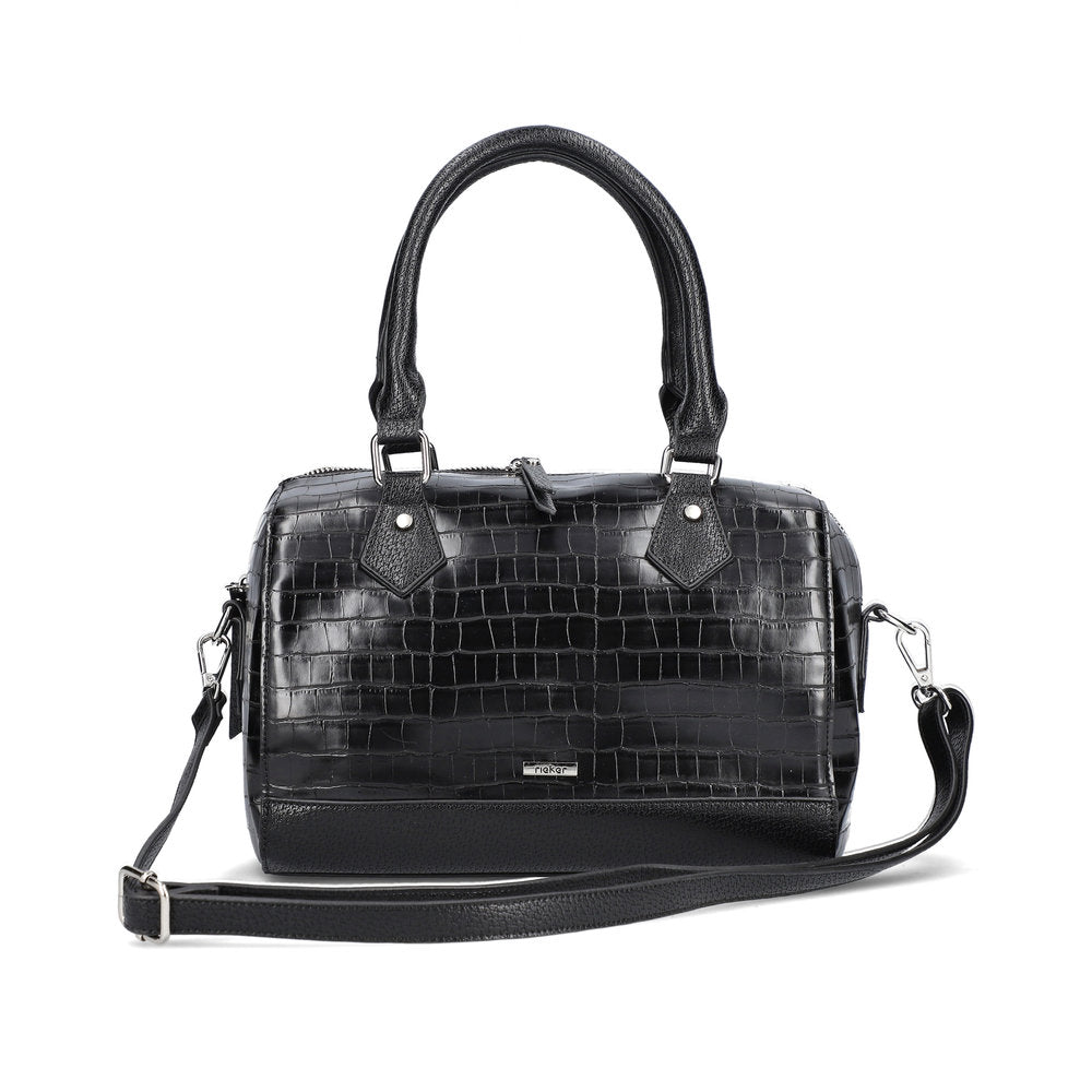 RIEKER - H1321-00 ZIP HANDBAG WITH DETACHABLE ADJUSTABLE STRAP - BLACK SNAKESKIN