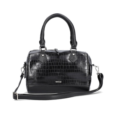 RIEKER - H1321-00 ZIP HANDBAG WITH DETACHABLE ADJUSTABLE STRAP - BLACK SNAKESKIN