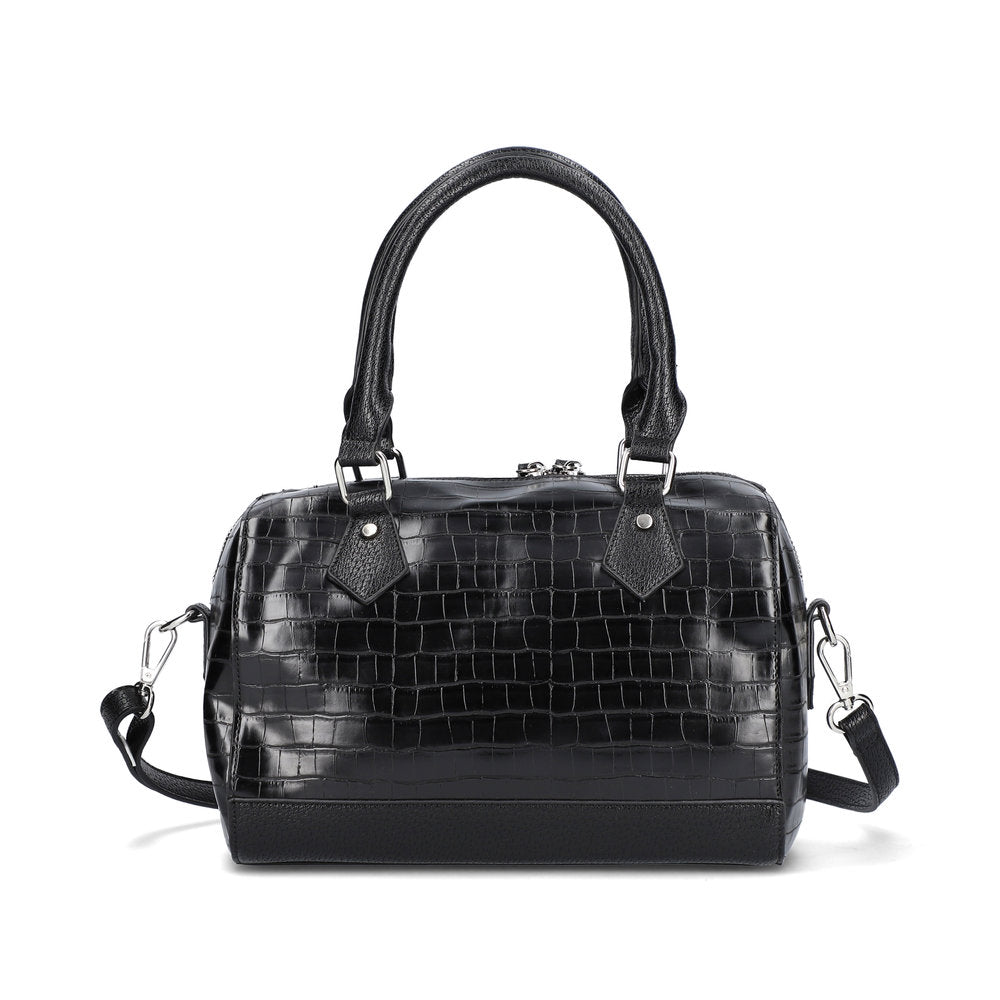 RIEKER - H1321-00 ZIP HANDBAG WITH DETACHABLE ADJUSTABLE STRAP - BLACK SNAKESKIN