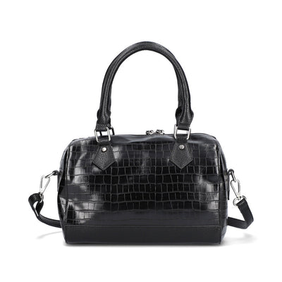 RIEKER - H1321-00 ZIP HANDBAG WITH DETACHABLE ADJUSTABLE STRAP - BLACK SNAKESKIN