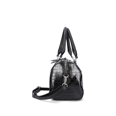 RIEKER - H1321-00 ZIP HANDBAG WITH DETACHABLE ADJUSTABLE STRAP - BLACK SNAKESKIN