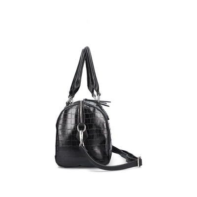 RIEKER - H1321-00 ZIP HANDBAG WITH DETACHABLE ADJUSTABLE STRAP - BLACK SNAKESKIN
