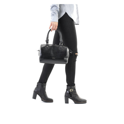 RIEKER - H1321-00 ZIP HANDBAG WITH DETACHABLE ADJUSTABLE STRAP - BLACK SNAKESKIN