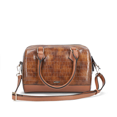 RIEKER - H1321-22 ZIP HANDBAG WITH DETACHABLE ADJUSTABLE STRAP - BROWN CROC