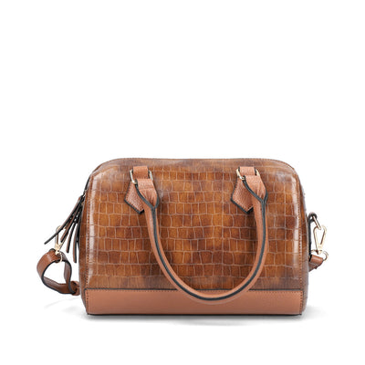 RIEKER - H1321-22 ZIP HANDBAG WITH DETACHABLE ADJUSTABLE STRAP - BROWN CROC