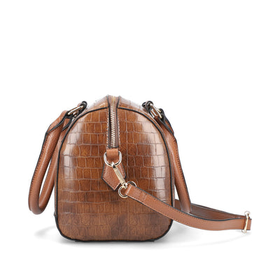 RIEKER - H1321-22 ZIP HANDBAG WITH DETACHABLE ADJUSTABLE STRAP - BROWN CROC