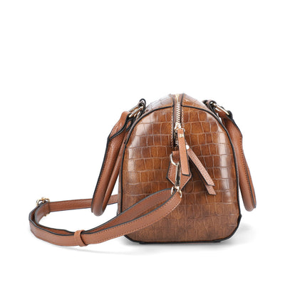 RIEKER - H1321-22 ZIP HANDBAG WITH DETACHABLE ADJUSTABLE STRAP - BROWN CROC