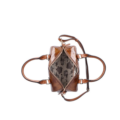 RIEKER - H1321-22 ZIP HANDBAG WITH DETACHABLE ADJUSTABLE STRAP - BROWN CROC