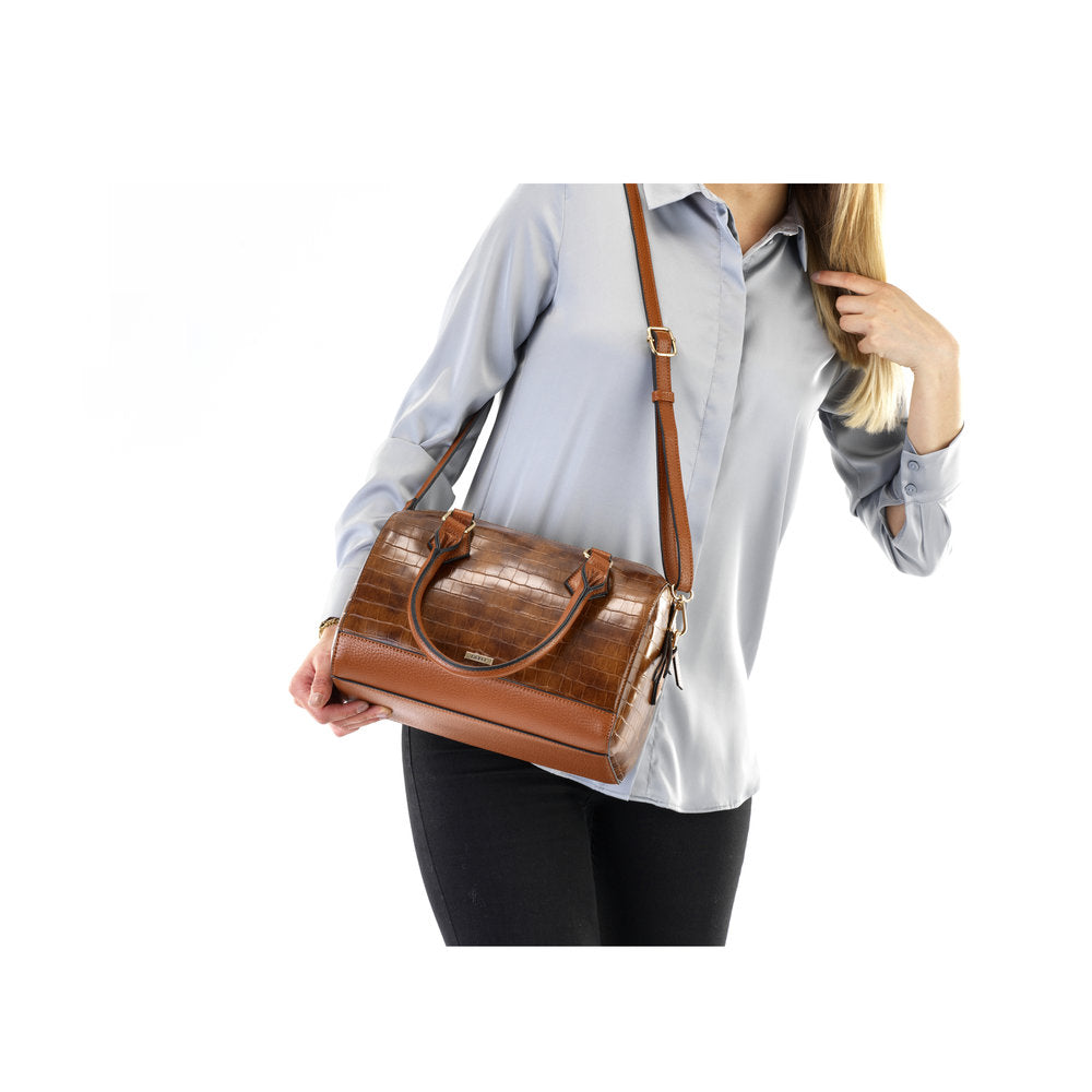 RIEKER - H1321-22 ZIP HANDBAG WITH DETACHABLE ADJUSTABLE STRAP - BROWN CROC