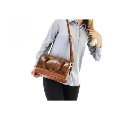 RIEKER - H1321-22 ZIP HANDBAG WITH DETACHABLE ADJUSTABLE STRAP - BROWN CROC