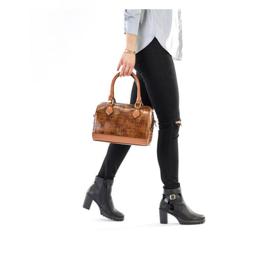 RIEKER - H1321-22 ZIP HANDBAG WITH DETACHABLE ADJUSTABLE STRAP - BROWN CROC