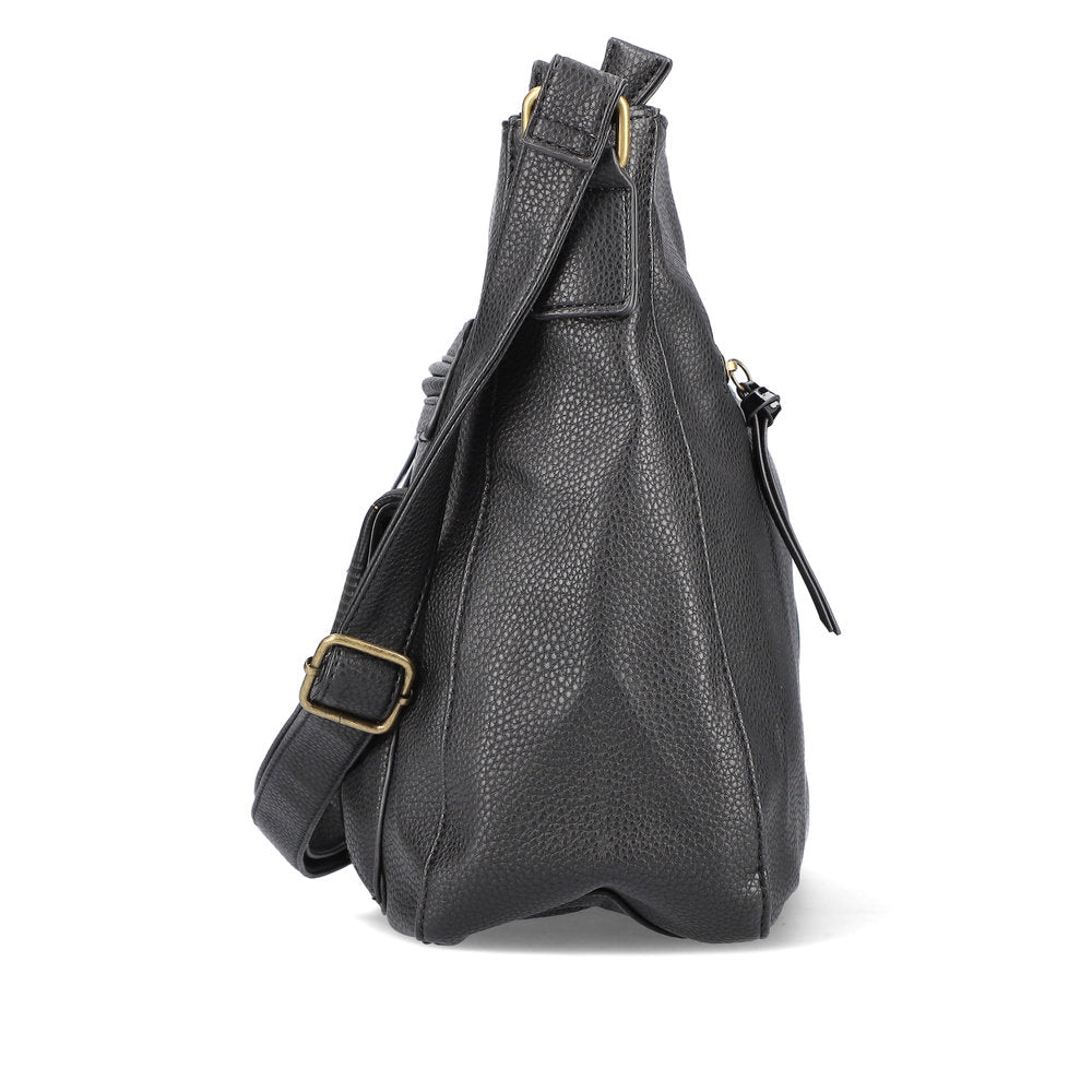 RIEKER - H1362-00 CROSSBODY BAG WITH ZIPPER POCKETS AND A FLAP - BLACK