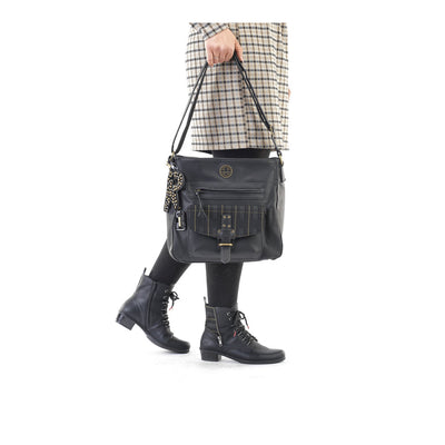 RIEKER - H1362-00 CROSSBODY BAG WITH ZIPPER POCKETS AND A FLAP - BLACK